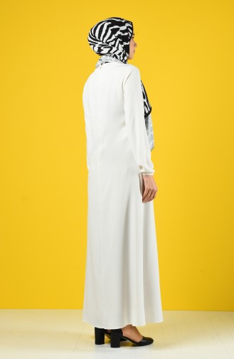 A Pleated Dress with Elastic Sleeve 0120-09 Ecru 0120-09