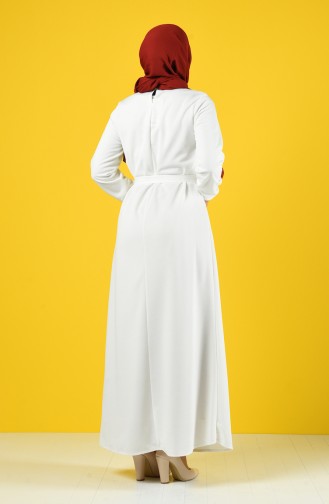 Elastic Sleeve Belted Dress 2009-02 White 2009-02