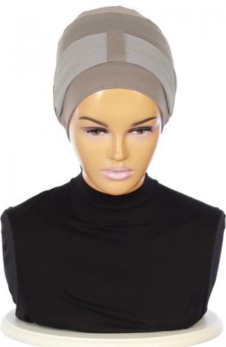 Gekämmtes Bonnet mit Chiffon Schal B0036-2-4 Nerz 0036-2-4