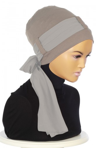 Gekämmtes Bonnet mit Chiffon Schal B0036-2-4 Nerz 0036-2-4