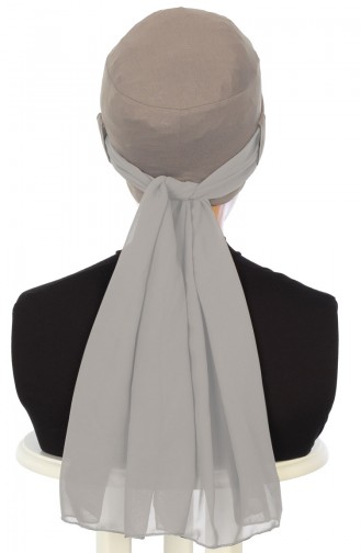 Gekämmtes Bonnet mit Chiffon Schal B0036-2-4 Nerz 0036-2-4