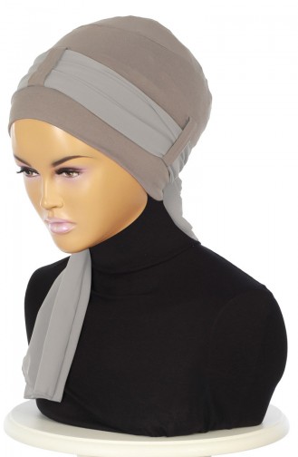 Gekämmtes Bonnet mit Chiffon Schal B0036-2-4 Nerz 0036-2-4