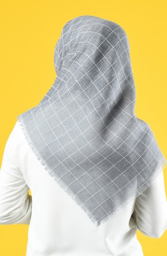 Square Patterned Cotton-like Woven Scarf 2465-01 Gray 2465-01