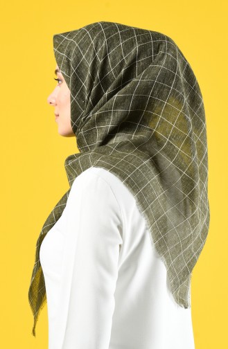 Square Pattern Cotton-like Woven Scarf 2465-03 Dark Khaki 2465-03