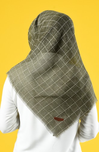 Square Pattern Cotton-like Woven Scarf 2465-03 Dark Khaki 2465-03