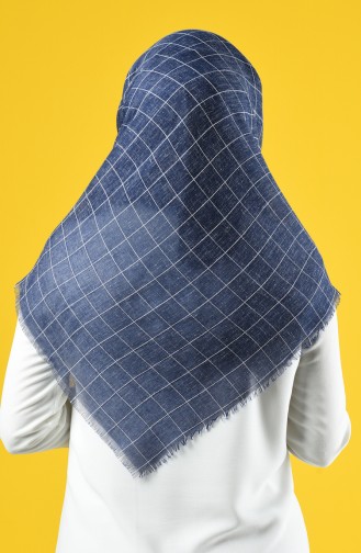 Square Patterned Cotton-like Woven Scarf 2465-16 Navy Blue 2465-16