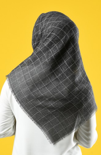 Square Patterned Cotton-like Woven Scarf 2465-18 Black 2465-18