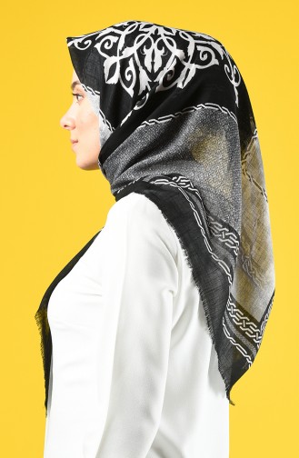 Elmina Patterned Cotton Scarf 889-01 Black 889-01