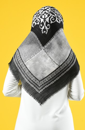 Elmina Patterned Cotton Scarf 889-01 Black 889-01