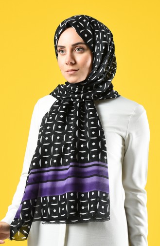 Crescent Patterned Cotton Shawl 290-118 Purple Black 290-118