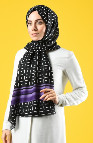 Crescent Patterned Cotton Shawl 290-118 Purple Black 290-118