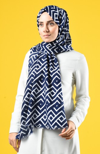 Elmina Geometric Patterned Shawl 860-106 Navy Blue White 860-106