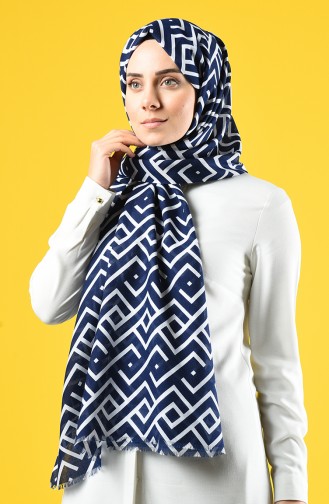 Elmina Geometric Patterned Shawl 860-106 Navy Blue White 860-106