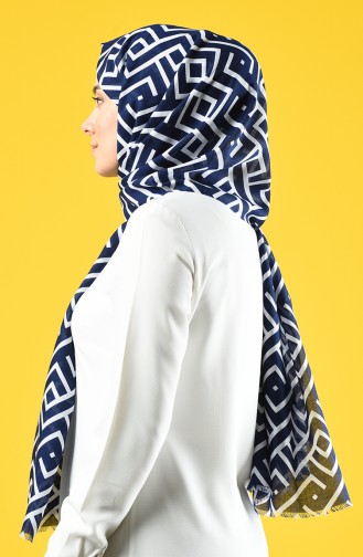 Elmina Geometric Patterned Shawl 860-106 Navy Blue White 860-106