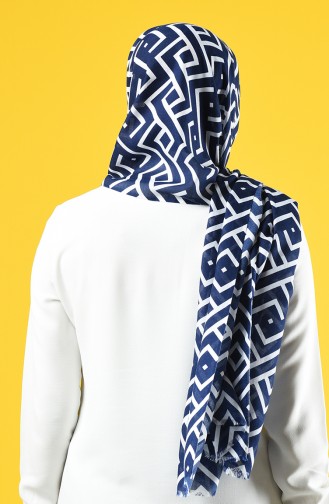 Elmina Geometric Patterned Shawl 860-106 Navy Blue White 860-106