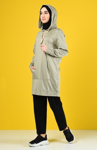 Kapüşonlu Sweatshirt 8228-07 Taş