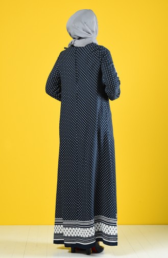 Robe à Motifs Plis en A 8190-01 Bleu Marine Écru 8190-01