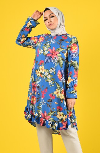 Flower Patterned Tunic 0036c-01 Saxe 0036C-01