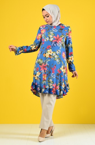Flower Patterned Tunic 0036c-01 Saxe 0036C-01