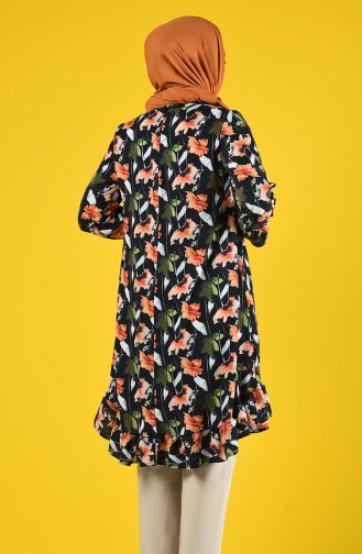 Flower Patterned Tunic 0036d-01 Black 0036D-01