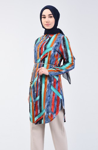 Tunique Chemise Viscose à Motifs 1418-01 İndigo 1418-01