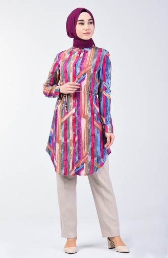 Patterned Viscose Shirt Tunic 1418-02 Lilac 1418-02