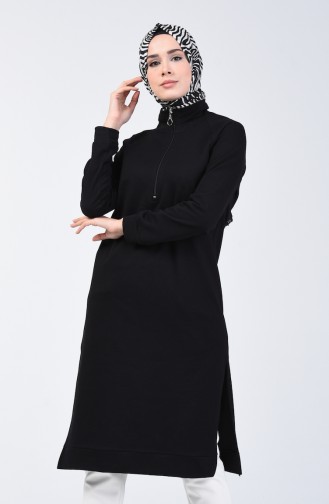 Fermuarlı Reglan Kol Tunik 3150-05 Siyah