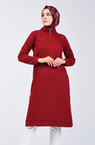 Fermuarlı Reglan Kol Tunik 3150-06 Bordo