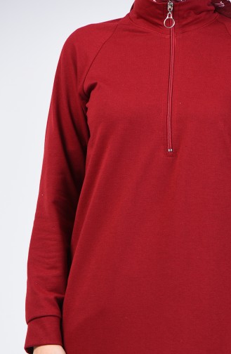 Fermuarlı Reglan Kol Tunik 3150-06 Bordo