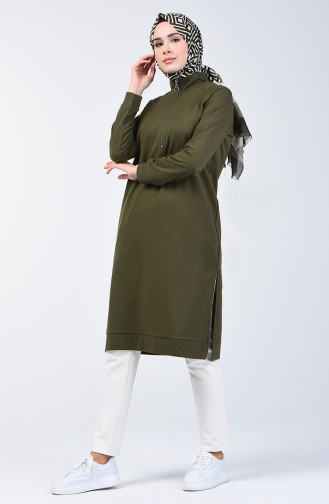 Fermuarlı Reglan Kol Tunik 3150-08 Haki