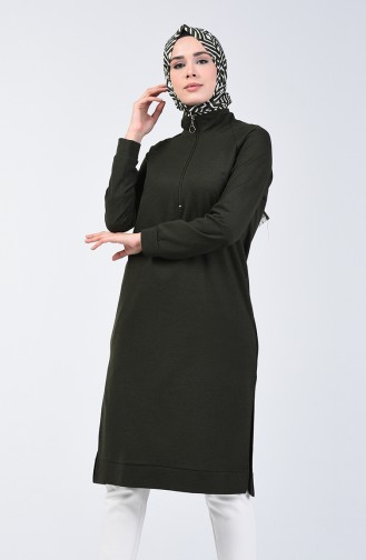 Fermuarlı Reglan Kol Tunik 3150-11 Koyu Haki