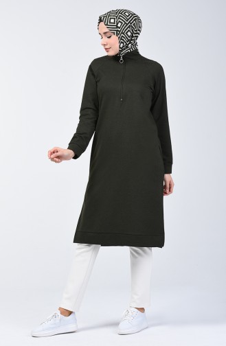 Fermuarlı Reglan Kol Tunik 3150-11 Koyu Haki