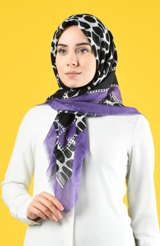 Elmina Patterned Cotton Scarf 882-02 Purple Black 882-02