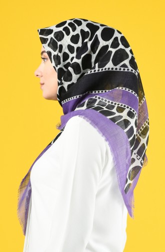 Elmina Patterned Cotton Scarf 882-02 Purple Black 882-02