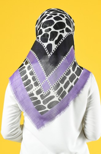 Elmina Patterned Cotton Scarf 882-02 Purple Black 882-02