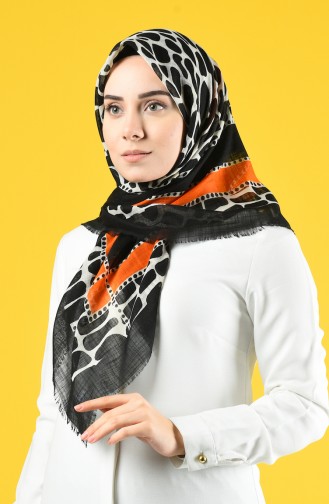 Elmina Patterned Cotton Scarf  882-03 Orange Black 882-03