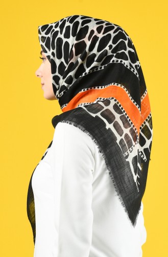 Elmina Patterned Cotton Scarf  882-03 Orange Black 882-03