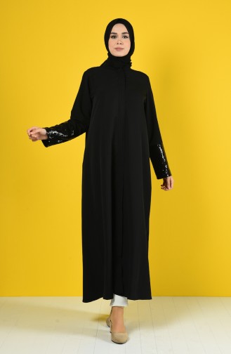 Pailletten Detailliertes Abaya 1080-01 Schwarz 1080-01