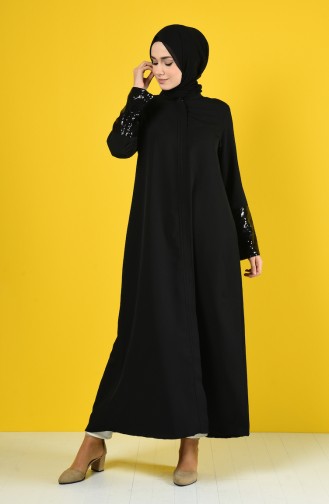 Pailletten Detailliertes Abaya 1080-01 Schwarz 1080-01