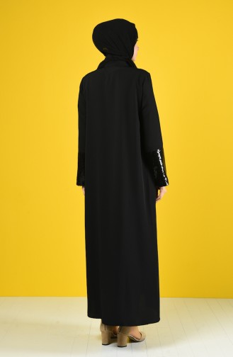 Abaya Crêpe Détail à Paillettes 1080-01 Noir 1080-01