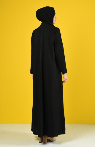 Besticktes Abaya mit Reissverschluss 1081-01 Schwarz 1081-01