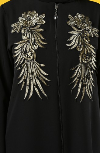 Embroidered Zippered Abaya 1081-01 Black 1081-01