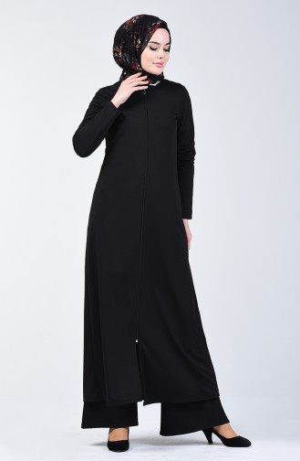 Abaya à Fermeture 3054-01 Noir 3054-01