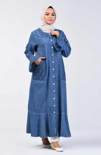 Abaya à Volant 8888-01 Bleu Foncé 8888-01