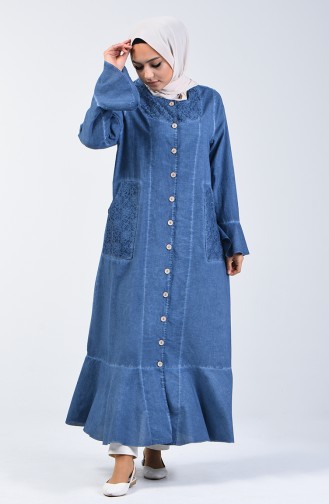 Abaya à Volant 8888-01 Bleu Foncé 8888-01