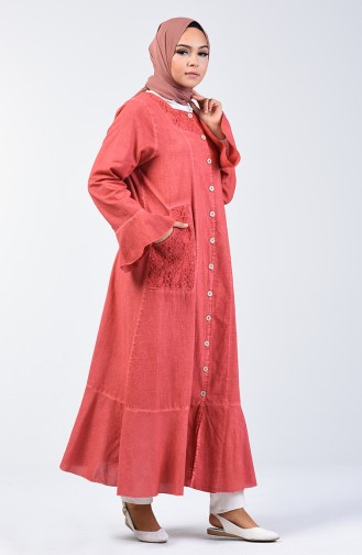 Abaya à Volant 8888-03 Corail 8888-03