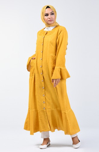 Marjoram Cloth Flounced Abaya 8888-04 Mustard 8888-04