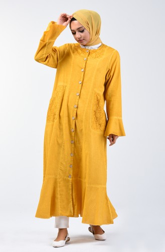 Marjoram Cloth Flounced Abaya 8888-04 Mustard 8888-04