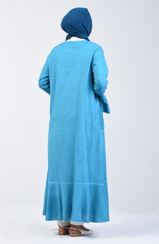 Marjoram Cloth Flounced Abaya 8888-05 Petrol 8888-05