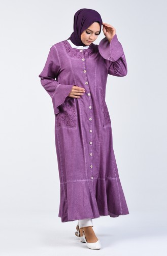 Abaya à Volant 8888-06 Rose Pâle Foncé 8888-06